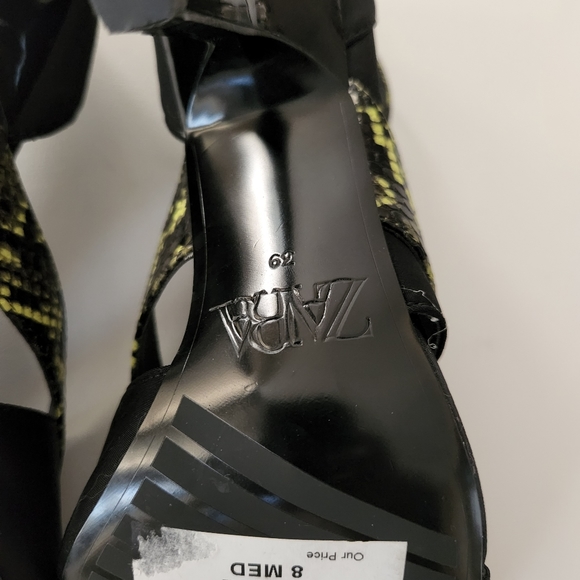Zara Heeled Sandals features a lime green & black Embossed snakeskin print - Picture 8 of 13